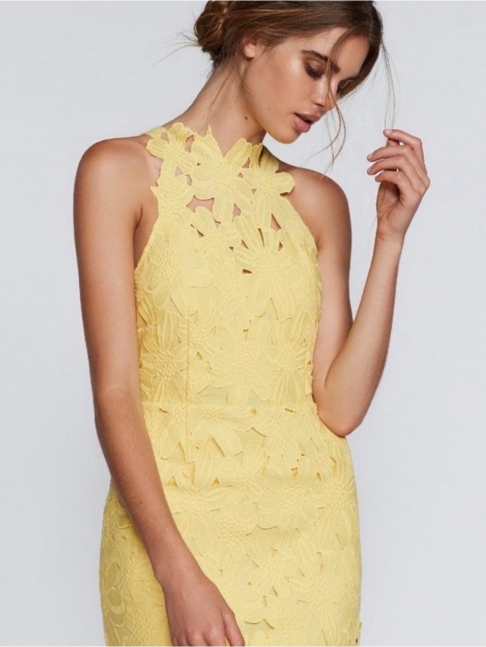 Free People Sunny Yellow Floral Lace Halter Mini Dress